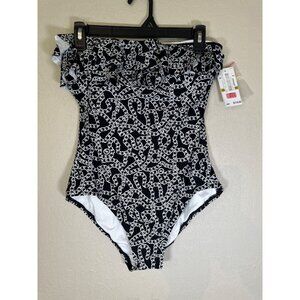 Michael Kors Chain Logo Print Ruffle Bandeau One Piece Swimsuit- NWT No Strap Si